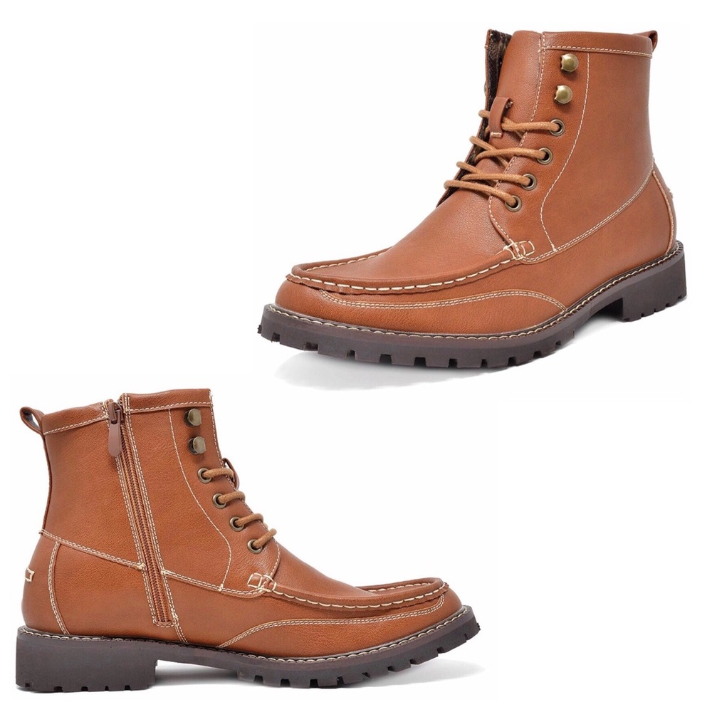 New Bruno Marc Men’s Sz 9.5 Brown Leather Combat  Motorcycle Lace Up Ankle Boots